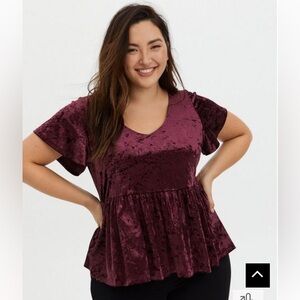 Torrid Babydoll Velvet V-Neck Flutter Sleeve Midi Top 0